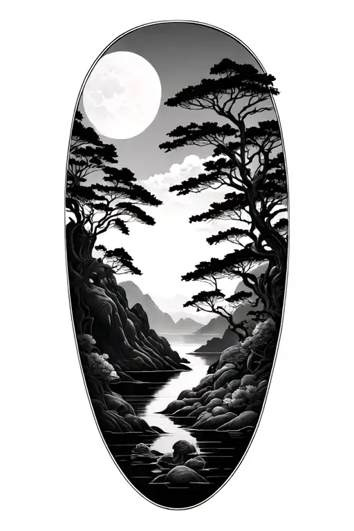 Biblical Nature Scene In Japenese Style With Negative Spaces