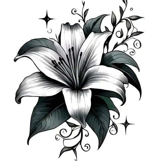 Lily Flower With Vines And Stars