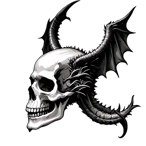 Skull With Horns And Dragon Wings Spread