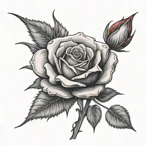 Wilted Rose With Red Bud