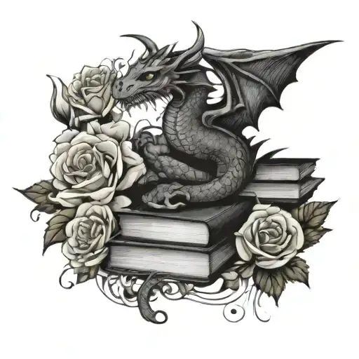 Books And Flowers And A Dragon Flying