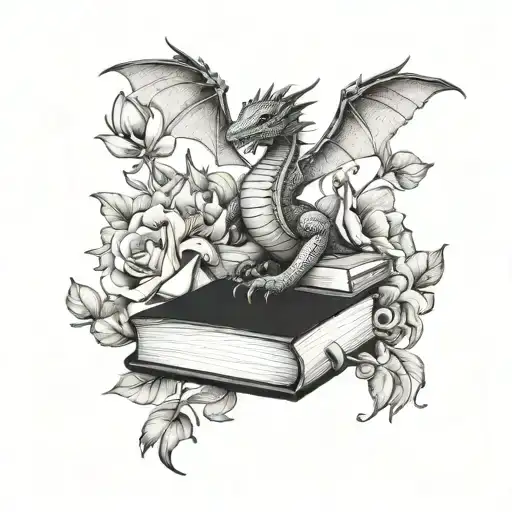 Books And Flowers And A Small Dragon Flying Away