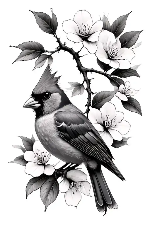 Dogwood Branch With Cardinal Perched