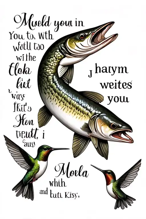 A Quote With A Northern Pike And Hummingbird Perched
