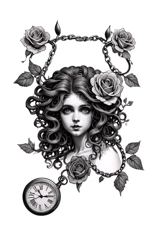 Medusa As Alice In Wonderland Thigh Piece With Roses And The Pocketwatch