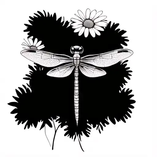 Dragon Fly With Daisies