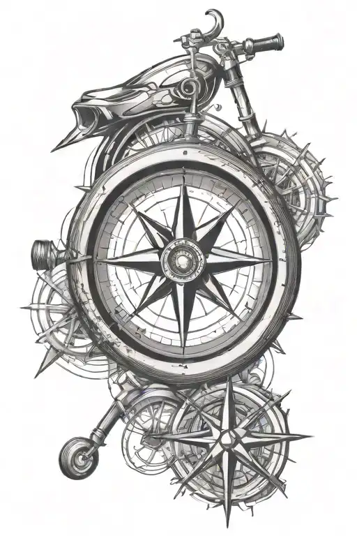 Bicycle Wheel And Compass Combined