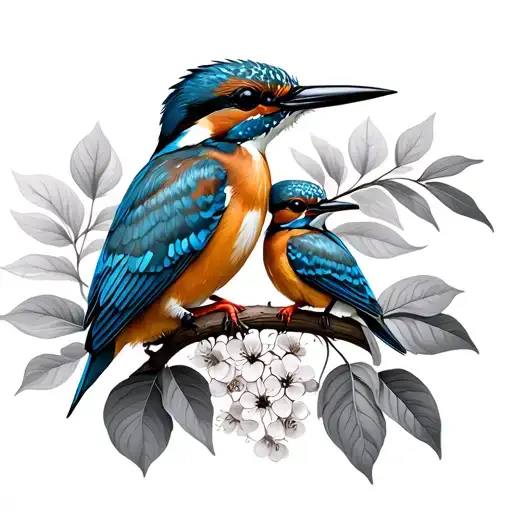 Kingfisher With Baby Kingfisher And Pohutukawa
