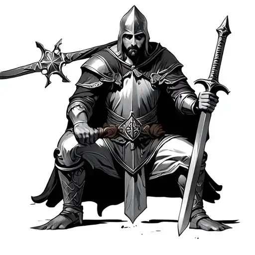 Templar Kneeling And Holding His Sword In His Hands