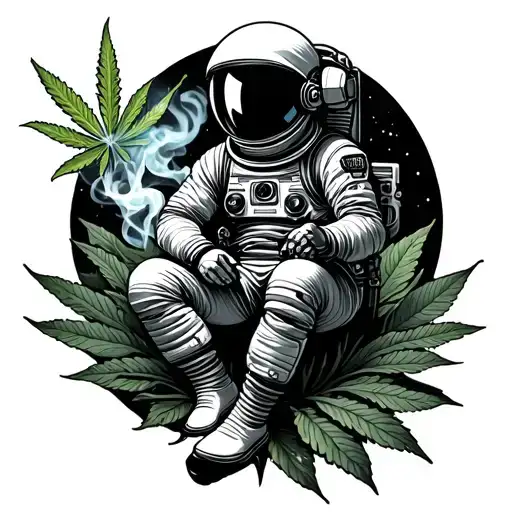 Astronaut Sitting On Plant Smoking Weed Trippy