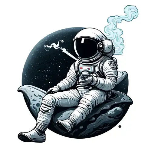 Astronaut Sitting On A Planet Smoking A Bong Trippy