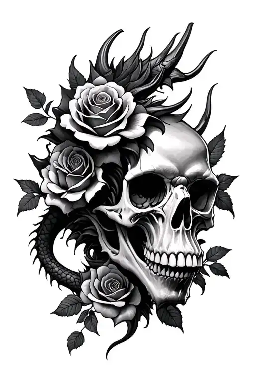 Skulls Roses Dragon