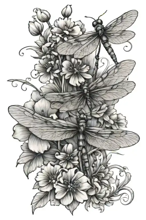 Dragon Fly And Flowers