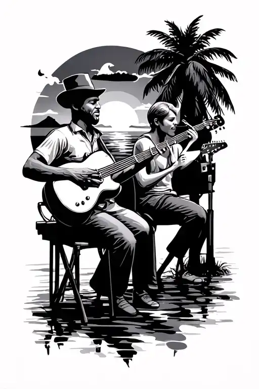 Sunset And Musical Band Playing