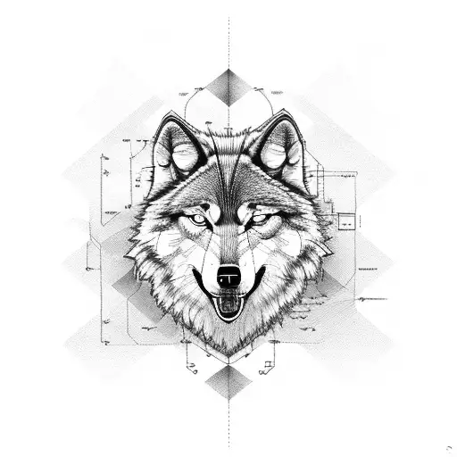 An Engineer's Blueprint Integrated With A Howling Wolf