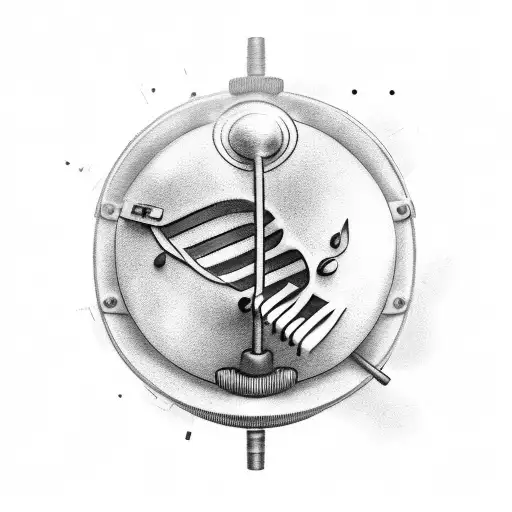 A Delicate Black And Grey Tattoo Of A Welding Mask With Musical Notes Emerging From It