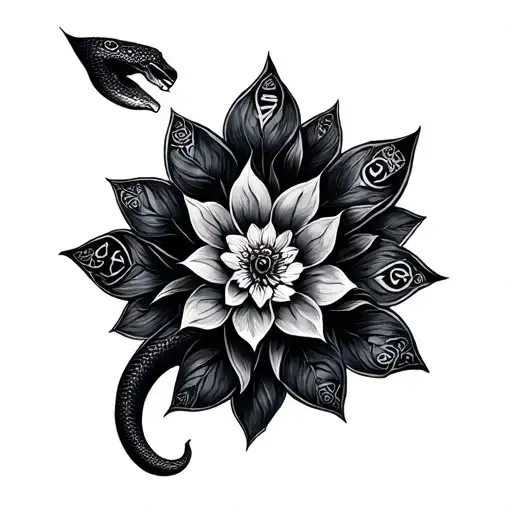Mandela Flower Viking Runes Ouroboros Snake
