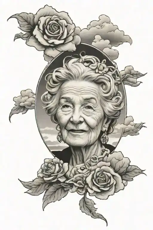 Rip Grandma With Sun And Clouds Forming The Shape