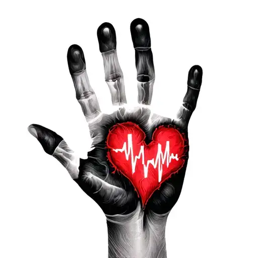 Late Mom Handprint With Ekg With Broken Heart