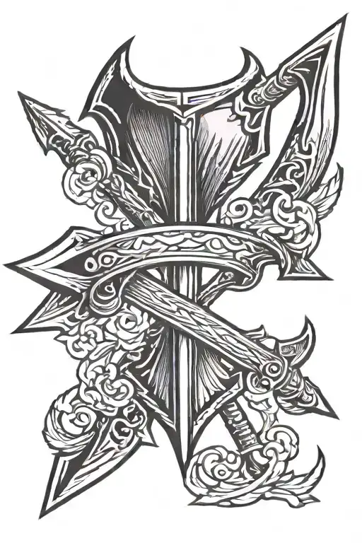 Axe And Arrow With Heart Shape