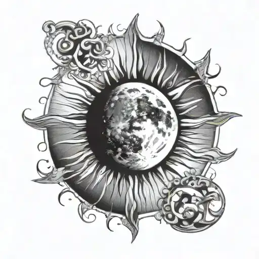 The Sun Pierces The Crescent Moon With Its Rays