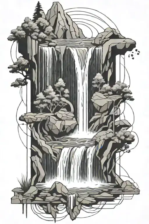 Waterfall Falling Into Geometric Design Incorporating