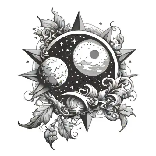 A Nn Dawn A Star A Moon In The Background