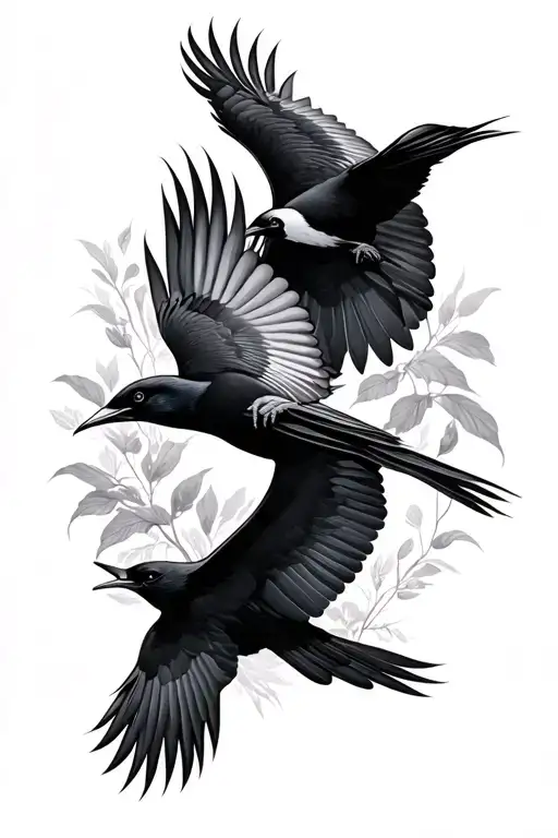Chinese Yan Zi Bird And New Zealand Tui Bird Flying Together