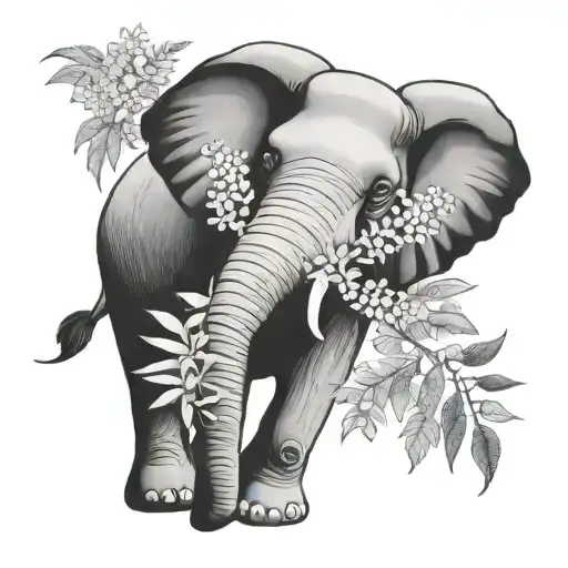Mimosa Flower And Elephant