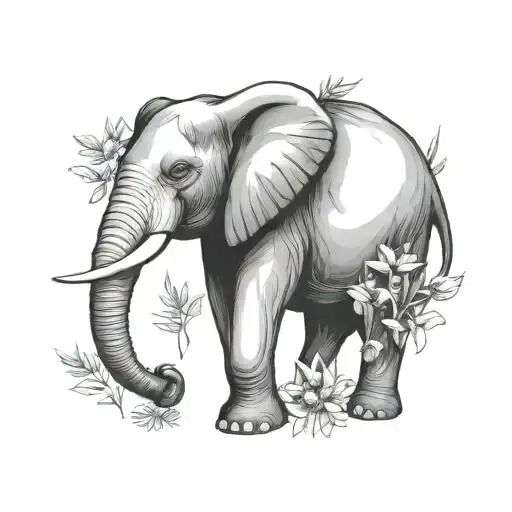 Mimosa Flower And Elephant