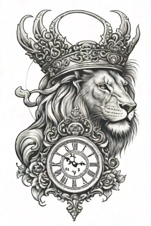 Lion With Crown And Clock Surrounded Religious
