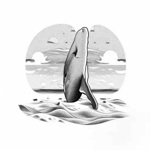 Landscape Of A Beach With A Whale Tail Sticking Out In The Background