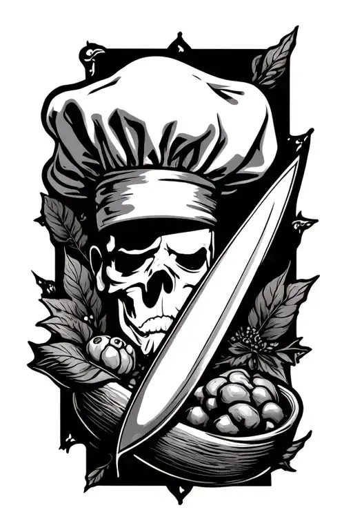 Chef Hat And Knife Surrounded