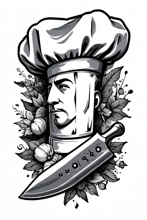 Chef Hat And Knife Surrounded