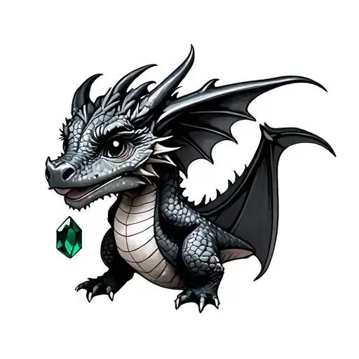 Baby Dragon Holding Emerald