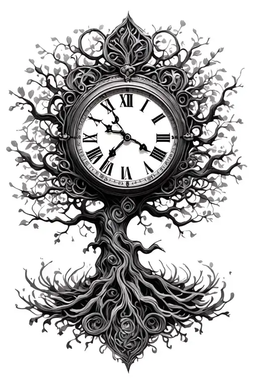 Filigree Tree Design With Clock Embedded Within
