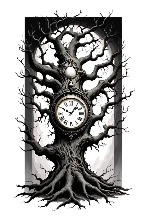 Scary Tree Design With Clock Embedded Within Its Branches