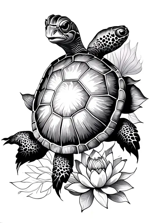 Turtle With Lotus Around