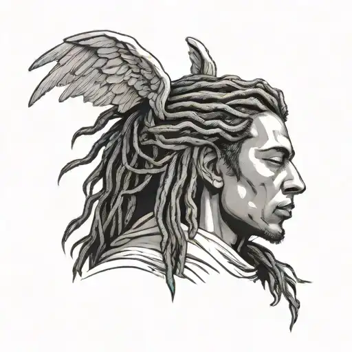 Male Angel Praying With Dreads Reaching His Neck