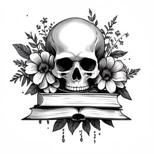 Books Flowers And Skull