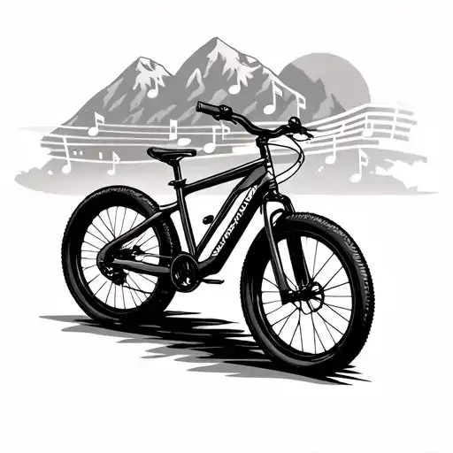 Mountain Bike With Music Note Simple Tattoo Outline