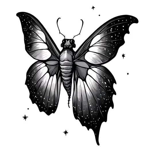 Luna Moth Mid Flight Surrounded By Stars