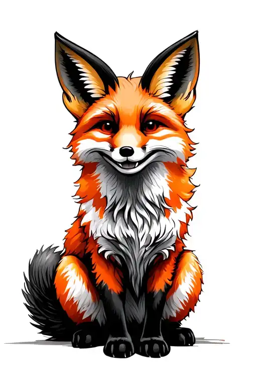 Sitting Smiling Fox Sketch Style