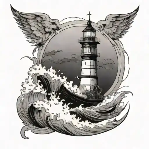 Ship Sailing Rough Seas With Lighthouse In The Distance