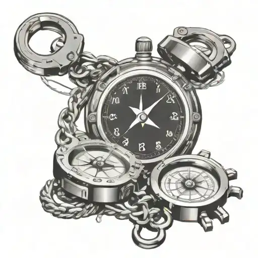 Handcuffs Clock And Compass