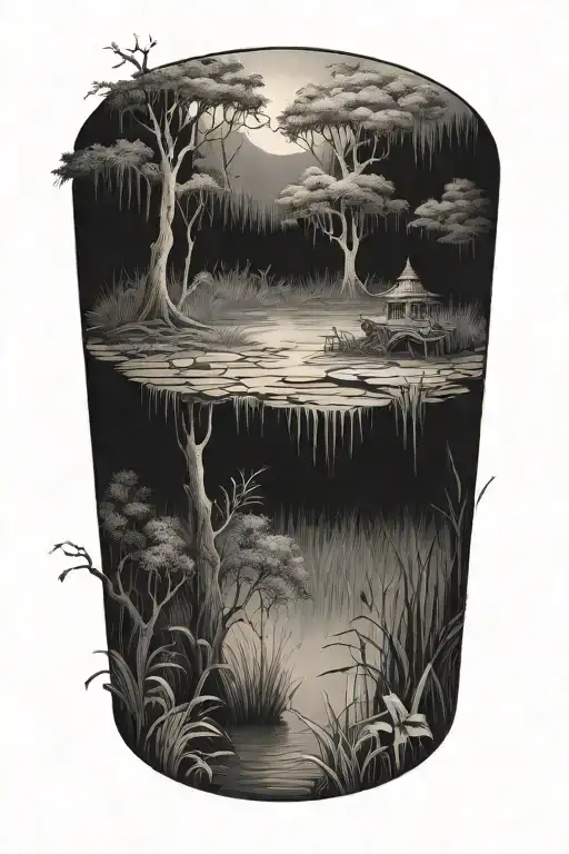 A Detailed Tattoo Of An Enchanted Swamp Symbolizing Transformation