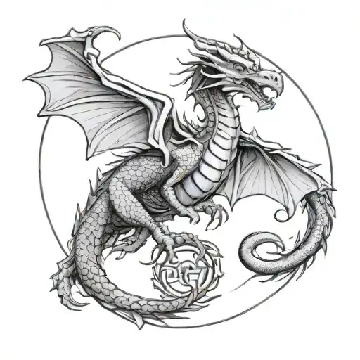 Dragon With Wings With A Circle