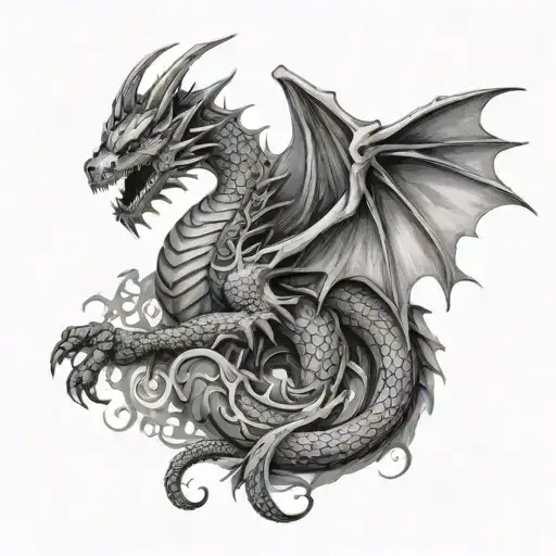 Dragon With Wings On The Foreground