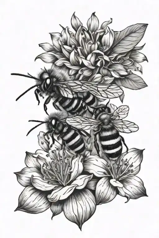 Flowers And Bee Flying