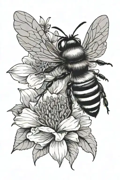 Fine Line Flower And Bee